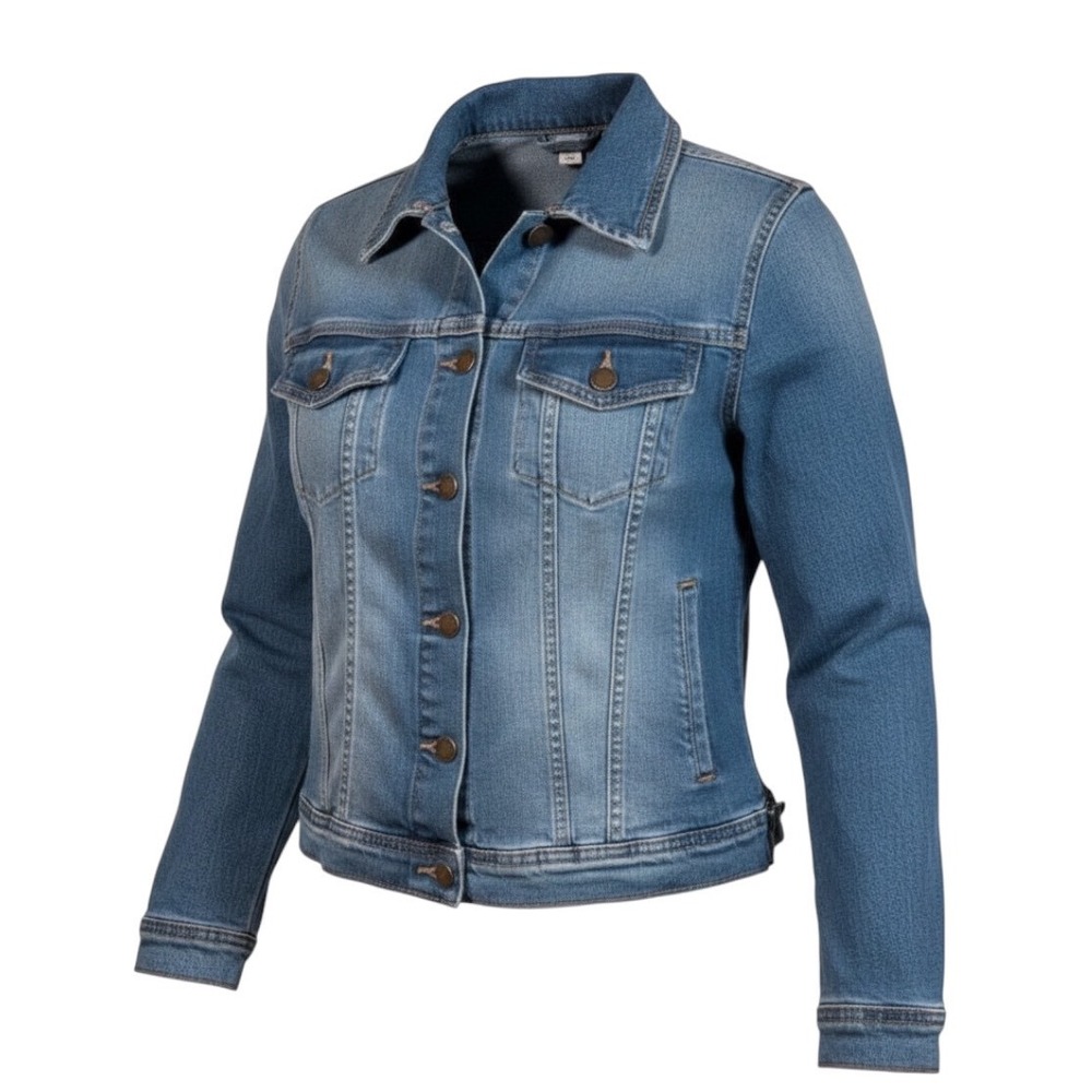 Red Star Womens Denim Jacket Sz Small Medium Wash Trucker Blue Stretch Cotton
